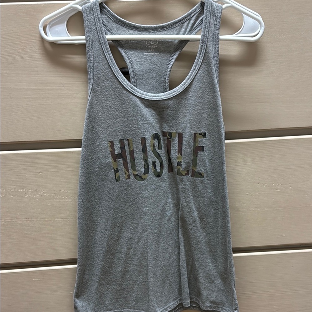 Gray Tank Top with 'Hustle' Print